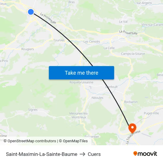 Saint-Maximin-La-Sainte-Baume to Cuers map