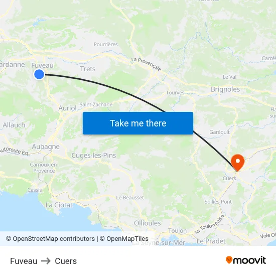 Fuveau to Cuers map
