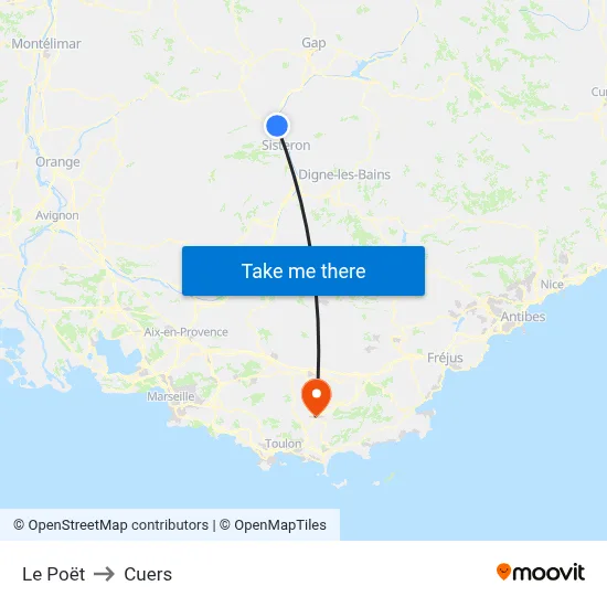 Le Poët to Cuers map