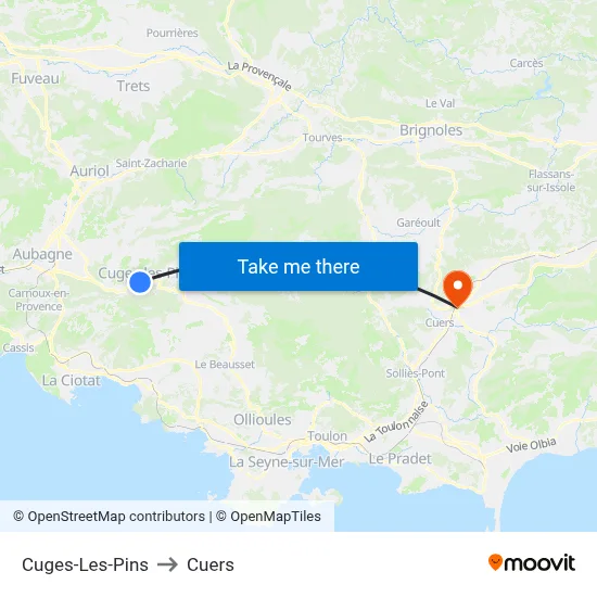 Cuges-Les-Pins to Cuers map
