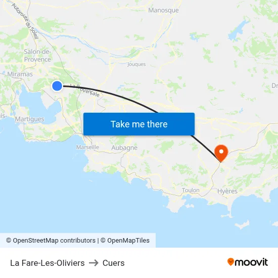 La Fare-Les-Oliviers to Cuers map
