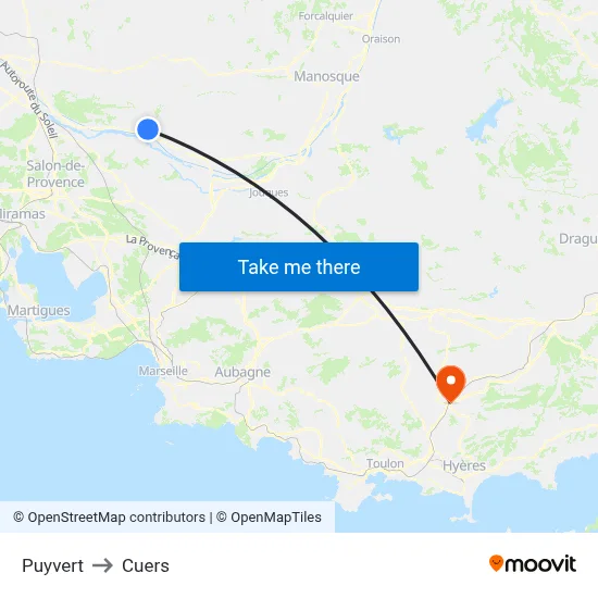 Puyvert to Cuers map