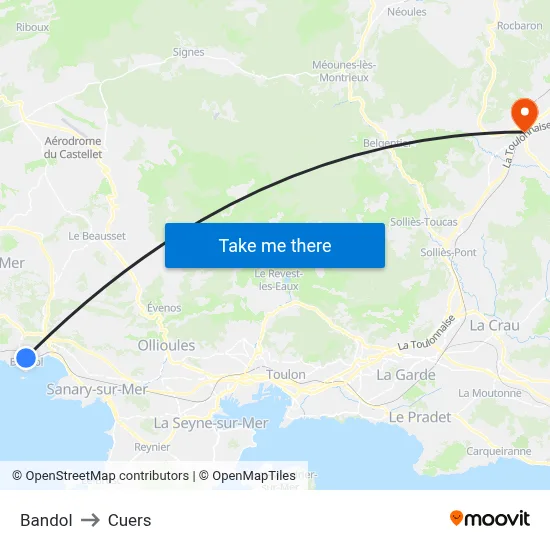 Bandol to Cuers map