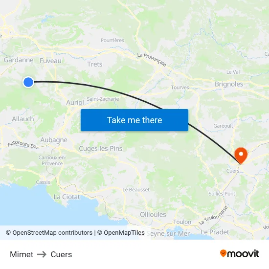 Mimet to Cuers map