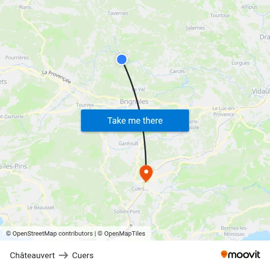 Châteauvert to Cuers map