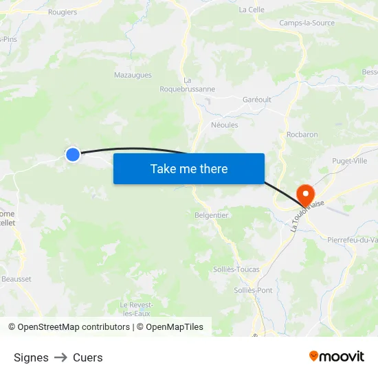 Signes to Cuers map