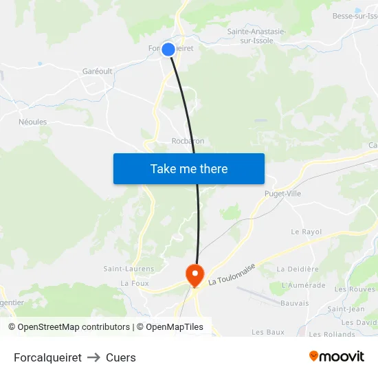 Forcalqueiret to Cuers map