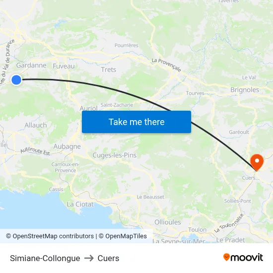 Simiane-Collongue to Cuers map