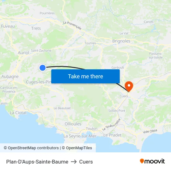 Plan-D'Aups-Sainte-Baume to Cuers map