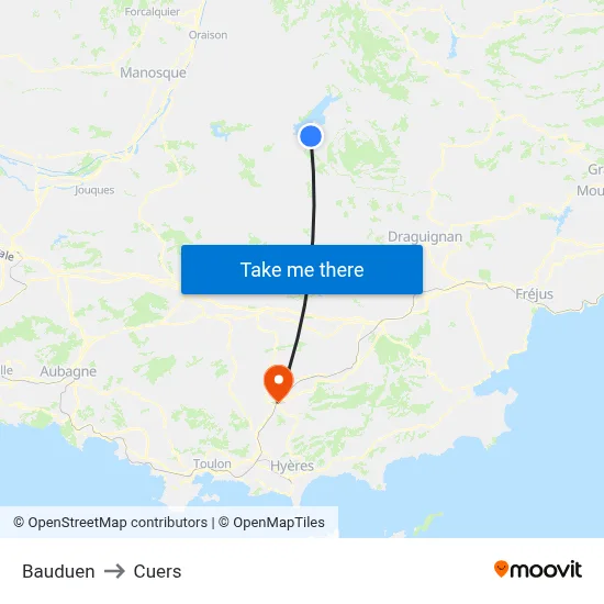 Bauduen to Cuers map