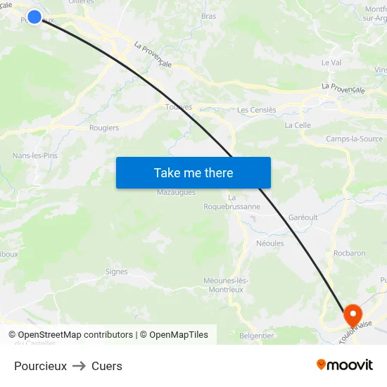Pourcieux to Cuers map