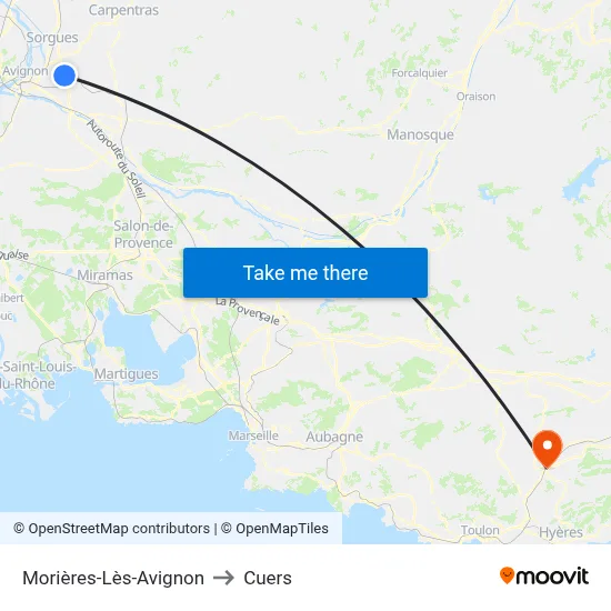 Morières-Lès-Avignon to Cuers map