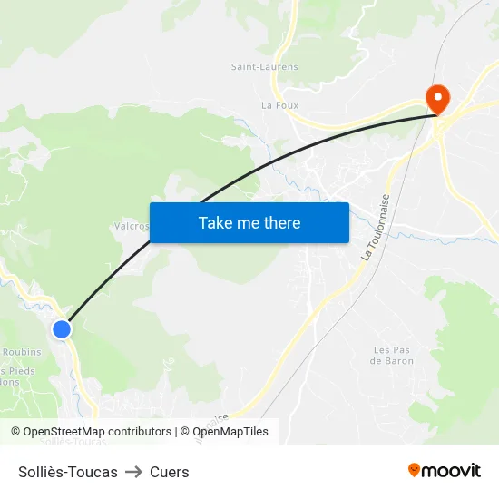 Solliès-Toucas to Cuers map