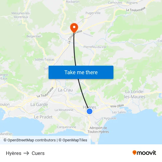 Hyères to Cuers map
