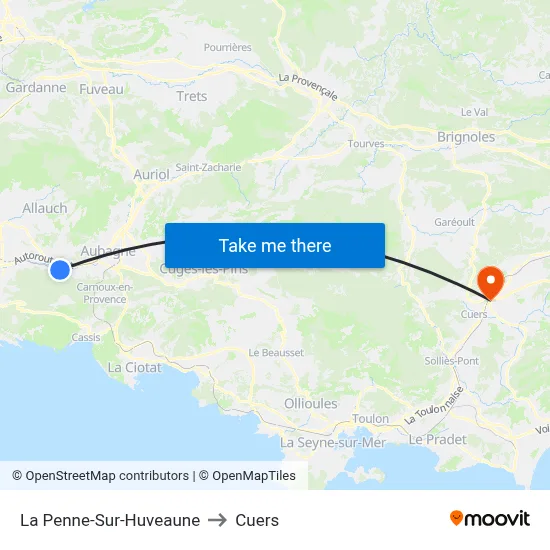 La Penne-Sur-Huveaune to Cuers map