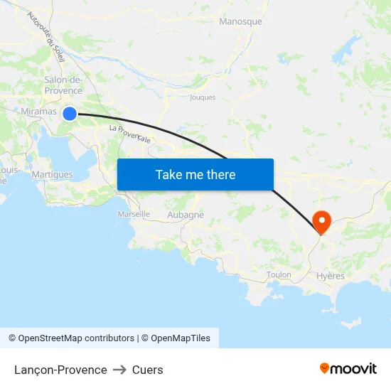 Lançon-Provence to Cuers map