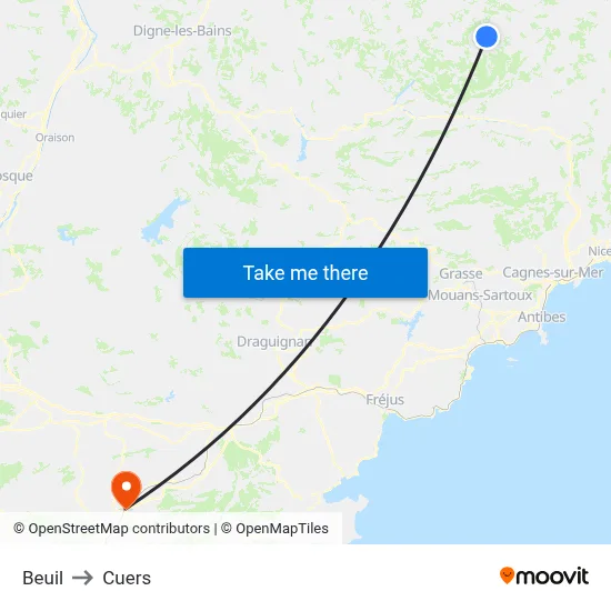 Beuil to Cuers map