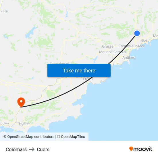 Colomars to Cuers map