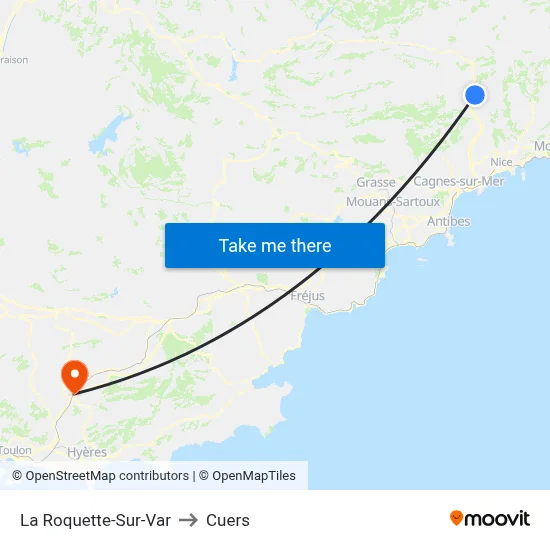 La Roquette-Sur-Var to Cuers map