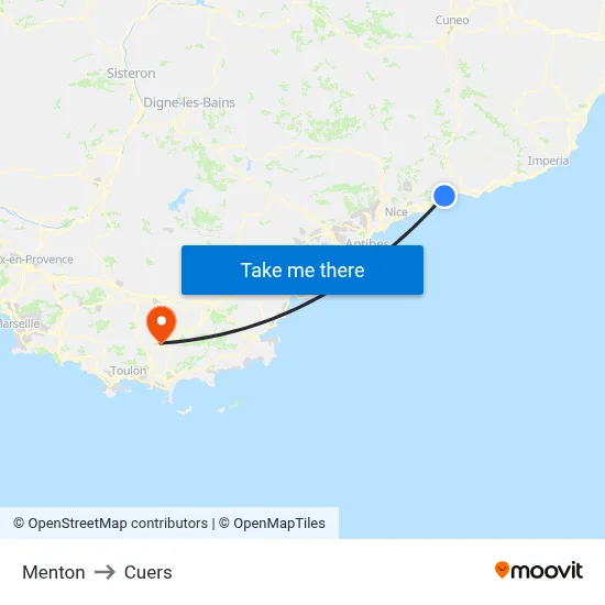 Menton to Cuers map