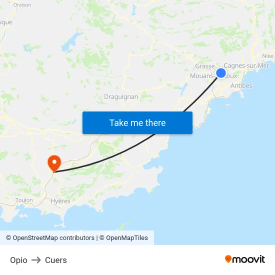Opio to Cuers map
