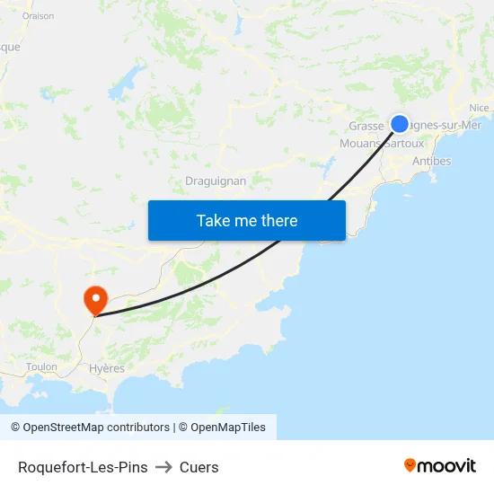 Roquefort-Les-Pins to Cuers map
