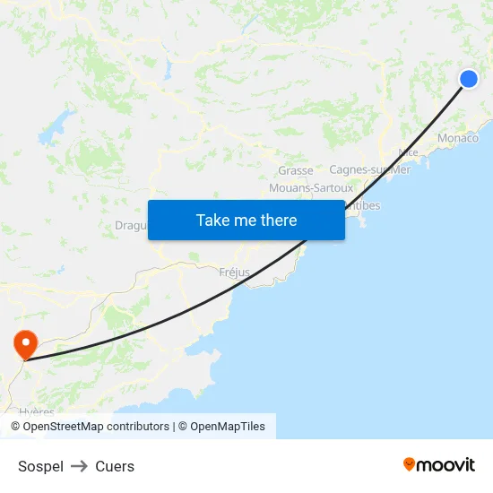 Sospel to Cuers map