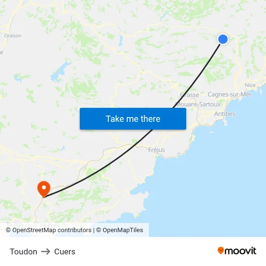 Toudon to Cuers map