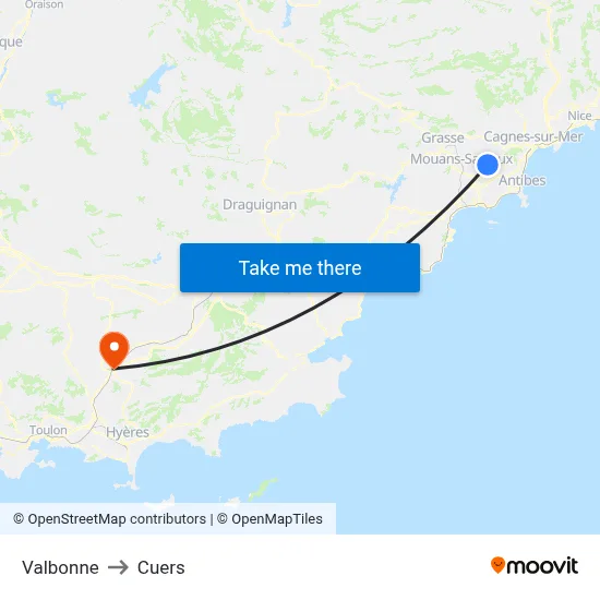 Valbonne to Cuers map
