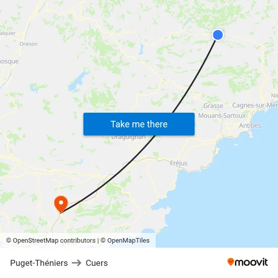 Puget-Théniers to Cuers map