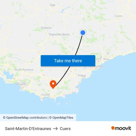 Saint-Martin-D'Entraunes to Cuers map