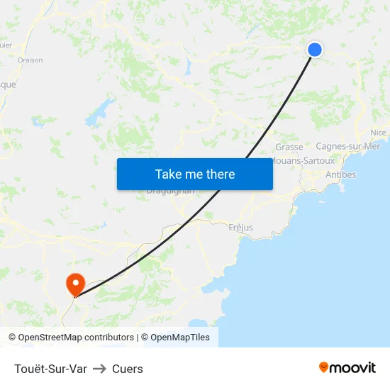 Touët-Sur-Var to Cuers map
