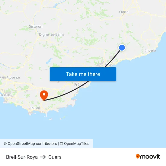 Breil-Sur-Roya to Cuers map