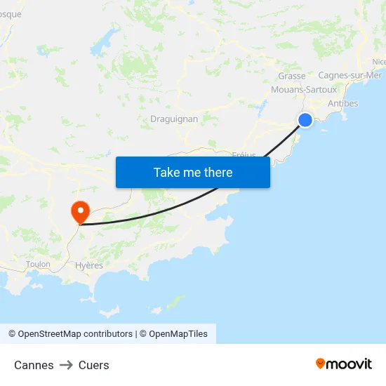 Cannes to Cuers map