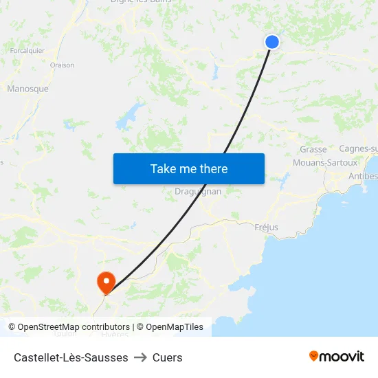 Castellet-Lès-Sausses to Cuers map