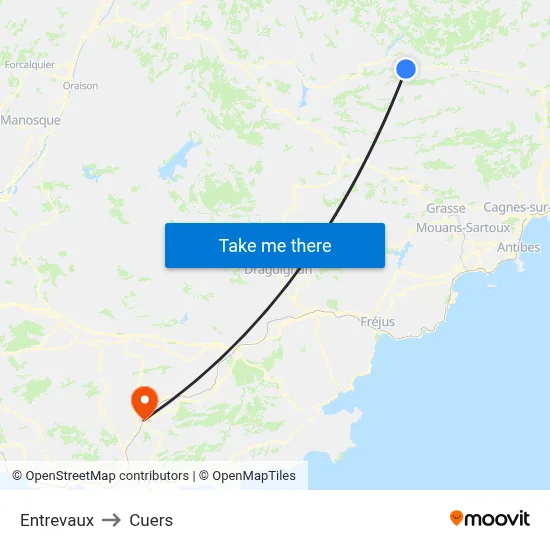 Entrevaux to Cuers map