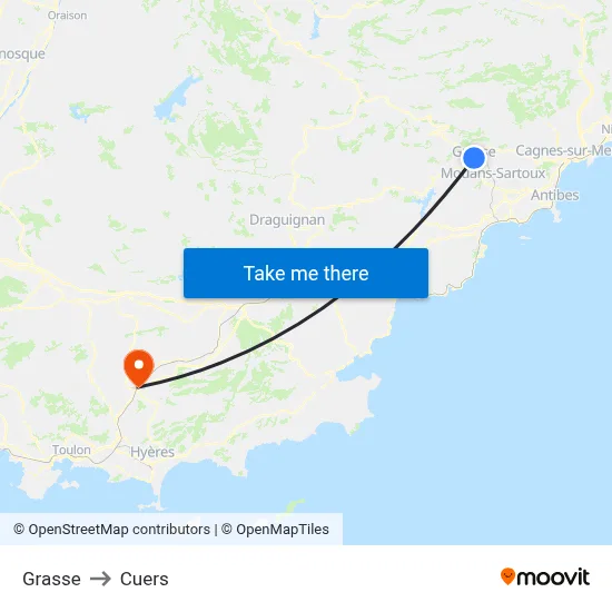 Grasse to Cuers map