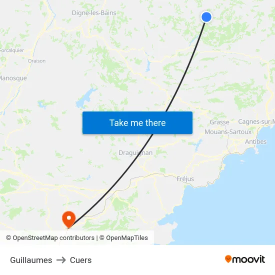 Guillaumes to Cuers map