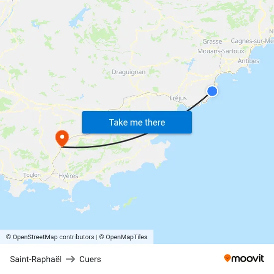 Saint-Raphaël to Cuers map
