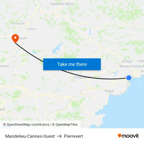 Mandelieu-Cannes-Ouest to Pierrevert map