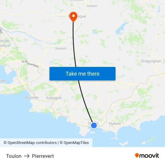 Toulon to Pierrevert map