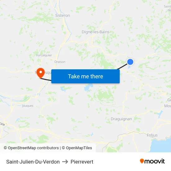 Saint-Julien-Du-Verdon to Pierrevert map