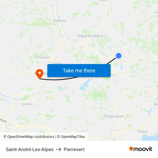 Saint-André-Les-Alpes to Pierrevert map