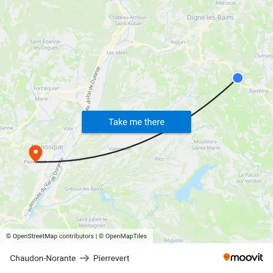 Chaudon-Norante to Pierrevert map