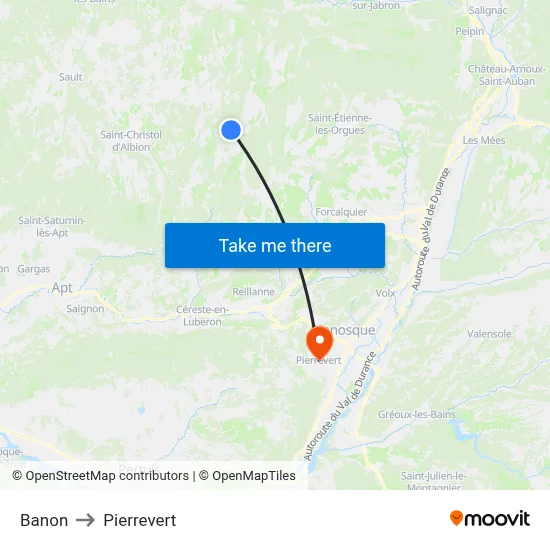 Banon to Pierrevert map