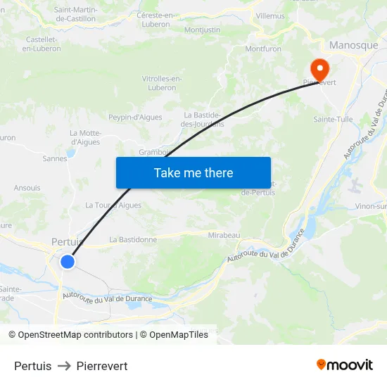 Pertuis to Pierrevert map