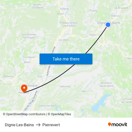 Digne-Les-Bains to Pierrevert map