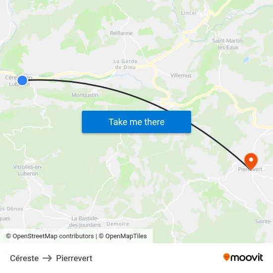 Céreste to Pierrevert map
