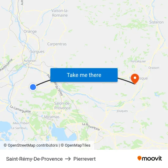 Saint-Rémy-De-Provence to Pierrevert map