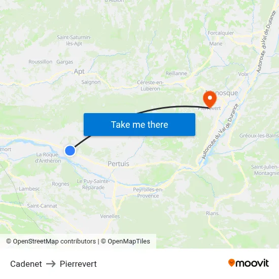 Cadenet to Pierrevert map